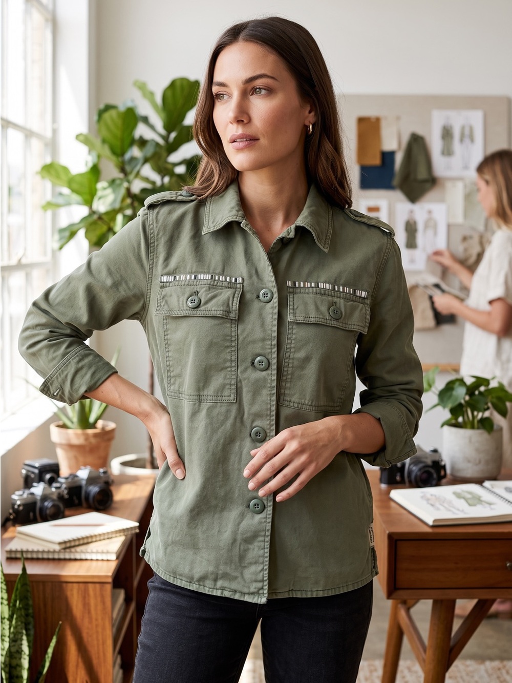 GAP Olive Green Utility Jacket with Pockets Extra Small XS